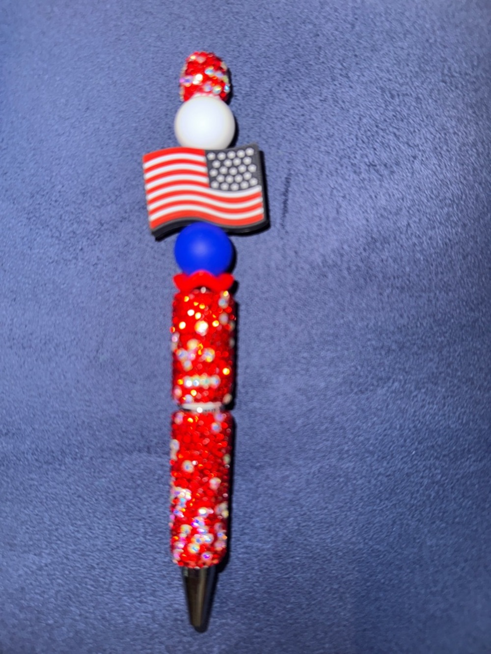 Patriotic Red Bejeweled Decorative Pen with American Flag, NEW, Handcrafted - Picture 4 of 6